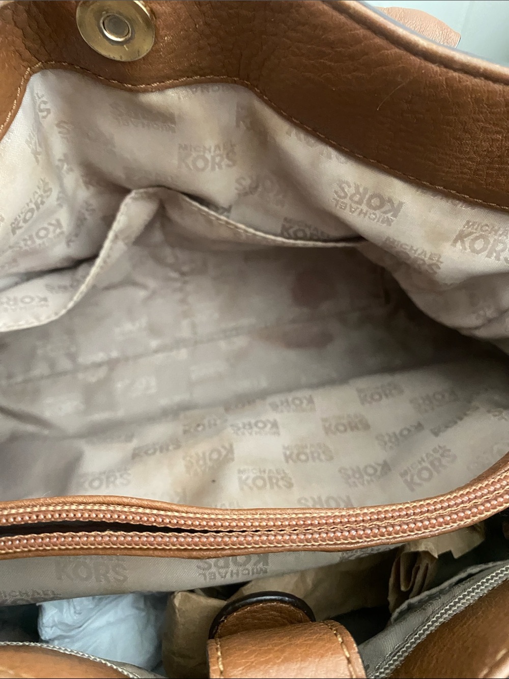 Michael Kors Cognac Leather Satchel with Gold Hardware - Picture 6 of 7